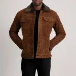 men's dallis brown suede shearling trucker jacket