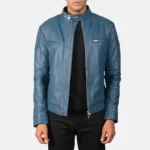 men's gatsby blue leather biker jacket