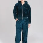 Two-piece premium black athletic tracksuit for men, moisture-wicking fabric for gym and sports.